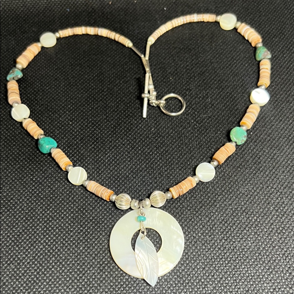 Vintage Artisan Heishi Mother-of-Pearl & Turquoise Beaded 18” Necklace